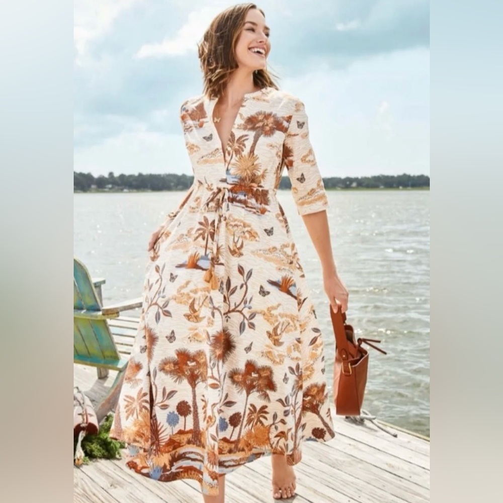 Spartina 449 KENNEDY SHIRT DRESS ASHLEY RIVER LANDSCAPE SIENNA